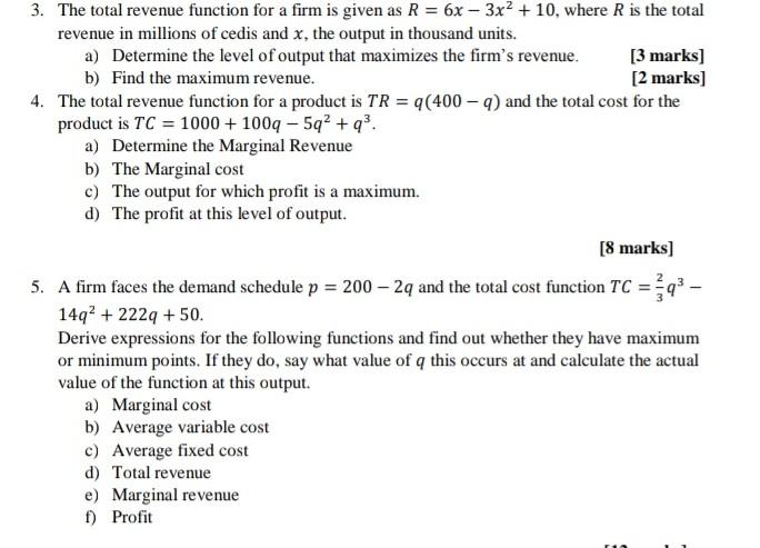 Solved 3. The total revenue function for a firm is given as | Chegg.com