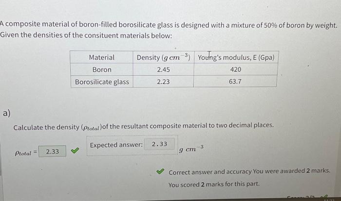 Solved What is the volume fraction of borosilicate glass to | Chegg.com