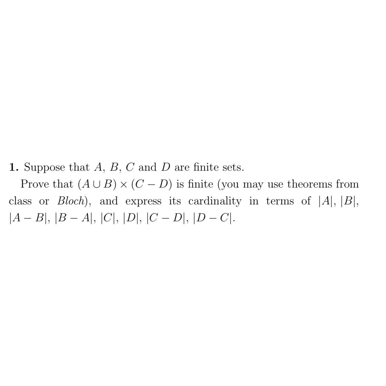 Solved Suppose That A,B,C ﻿and D ﻿are Finite Sets.Prove That | Chegg.com