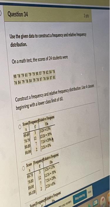 Solved Question 34 ct Use the given data to construct a | Chegg.com