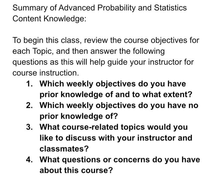 Solved Summary of Advanced Probability and Statistics | Chegg.com