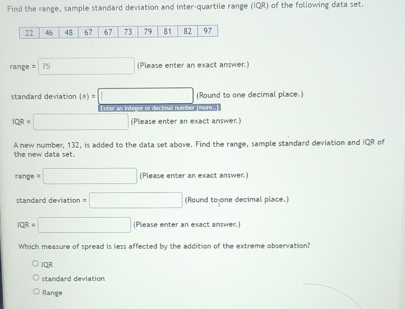 Solved Find The Range, Sample Standard Deviation And | Chegg.com