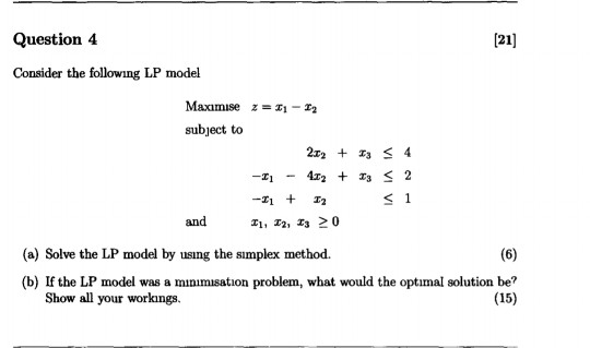 Solved Question 4 (21) Consider the following LP model | Chegg.com