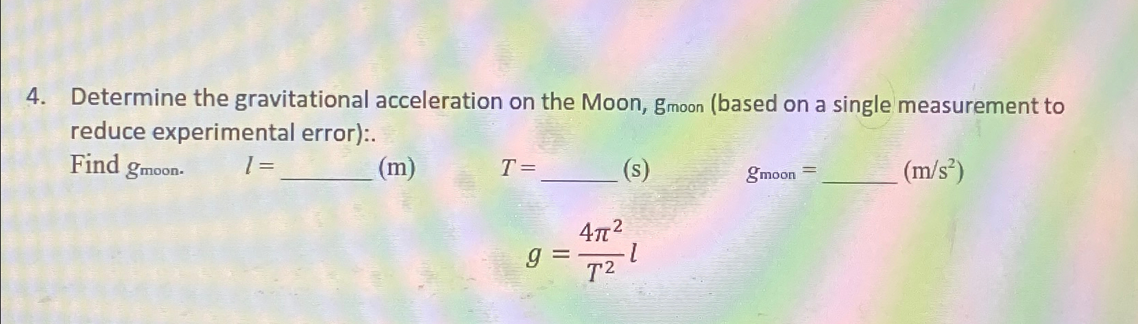 Solved Determine the gravitational acceleration on the Moon, | Chegg.com