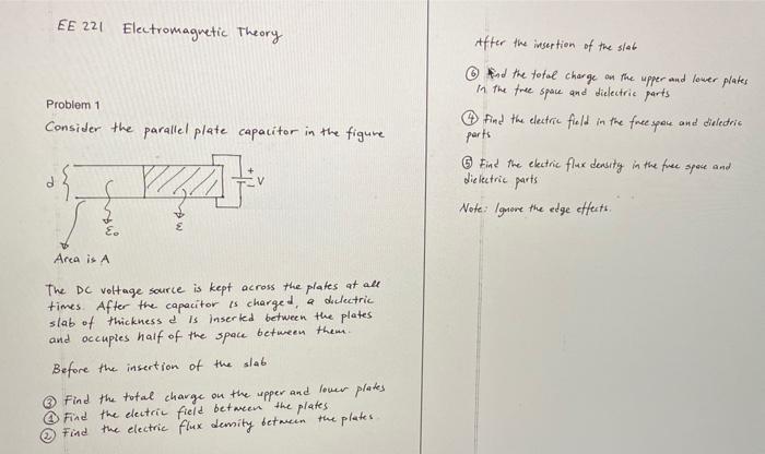 Solved EE 221 Electromagnetic Theory Problem 1 Consider the | Chegg.com