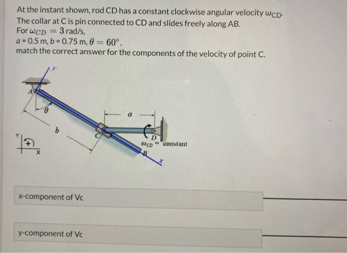 Solved At the instant shown, rod CD has a constant clockwise | Chegg.com