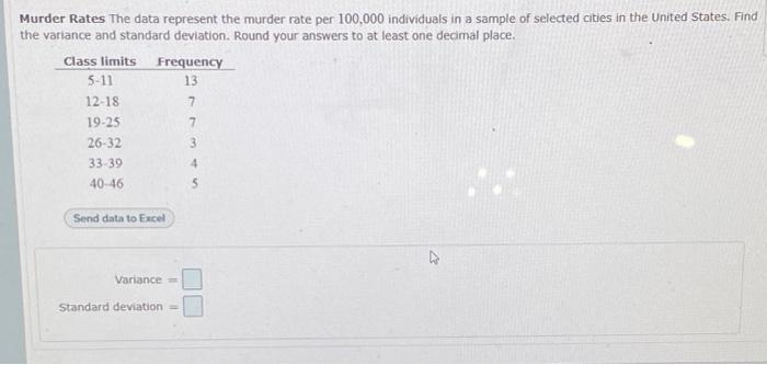 Solved 13 Murder Rates The Data Represent The Murder Rate | Chegg.com