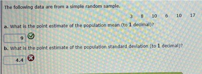 Solved The following data are from a simple random sample. | Chegg.com