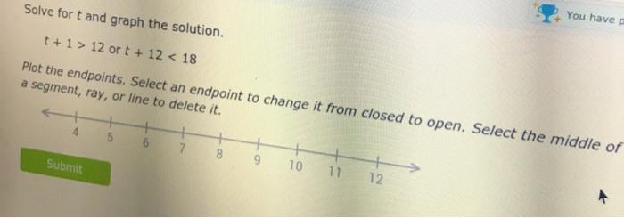 Solved Solve for t and graph the solution. You have t+1 > 12 | Chegg.com
