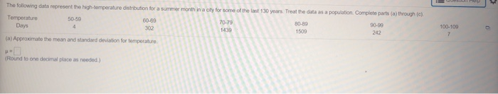 Solved The following data represent the high temperature | Chegg.com