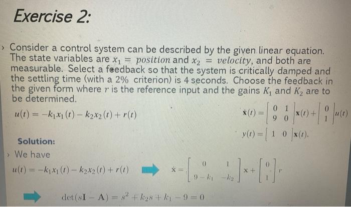Solved Consider a control system can be described by the | Chegg.com