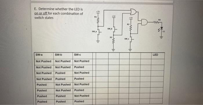 Solved E. Determine whether the LED is on or off for each | Chegg.com