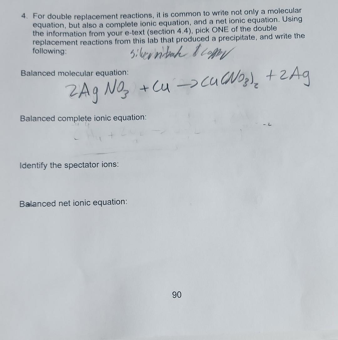 Solved silver nitrate and copper, please fill out the