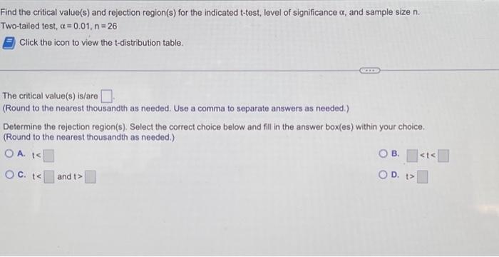 Solved Find the critical value(s) and rejection region(s) | Chegg.com