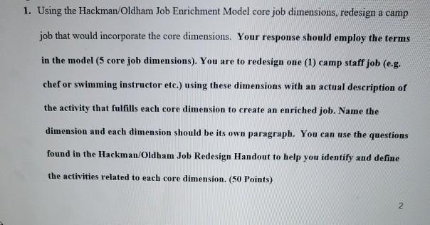 Solved 1 Using The Hackman Oldham Job Enrichment Model Core Chegg
