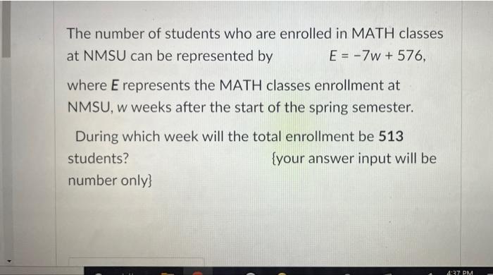 Solved The number of students who are enrolled in MATH | Chegg.com