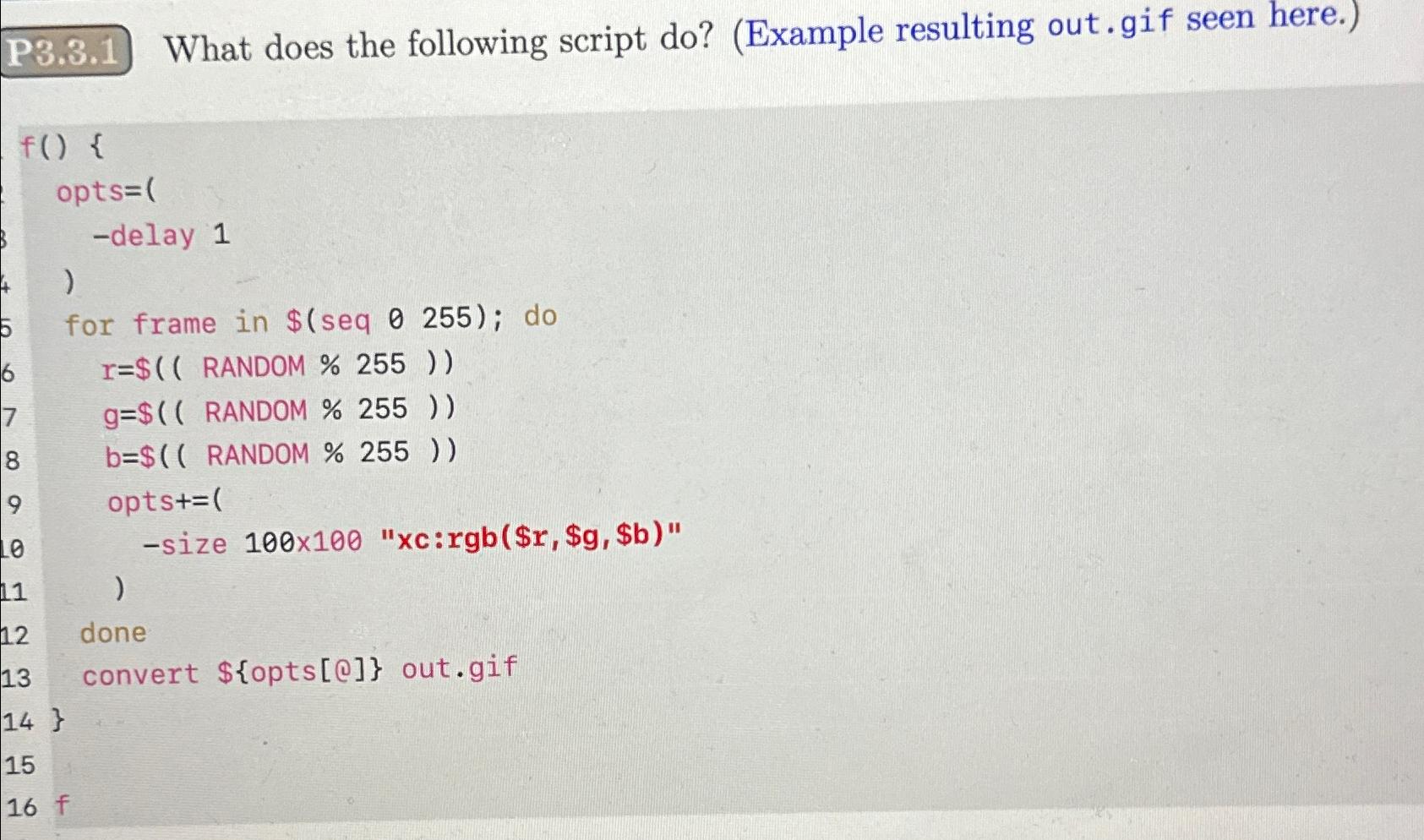 Solved What Does The Following Script Do? (Example Resulting | Chegg.com