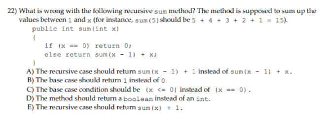 Solved What is ﻿wrong with the following recursive sum | Chegg.com