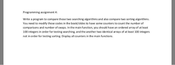 Solved Programming assignment 4: Write a program to compare | Chegg.com