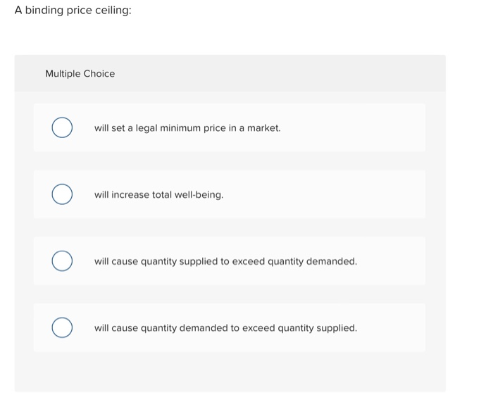 Solved A Binding Price Ceiling Multiple Choice 0 Will Se