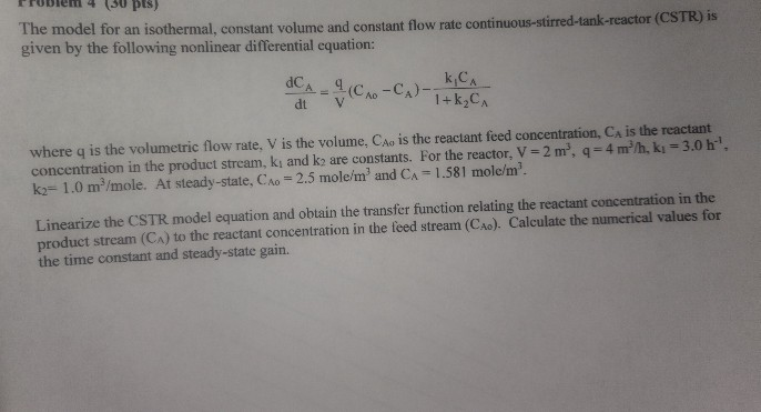Solved рі: The model for an isothermal, constant volume and | Chegg.com