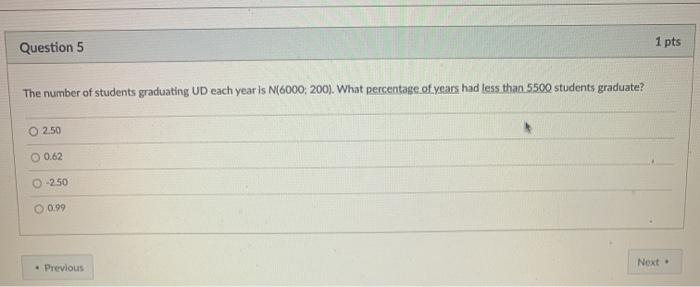 Solved Question 5 1 pts The number of students graduating UD | Chegg.com