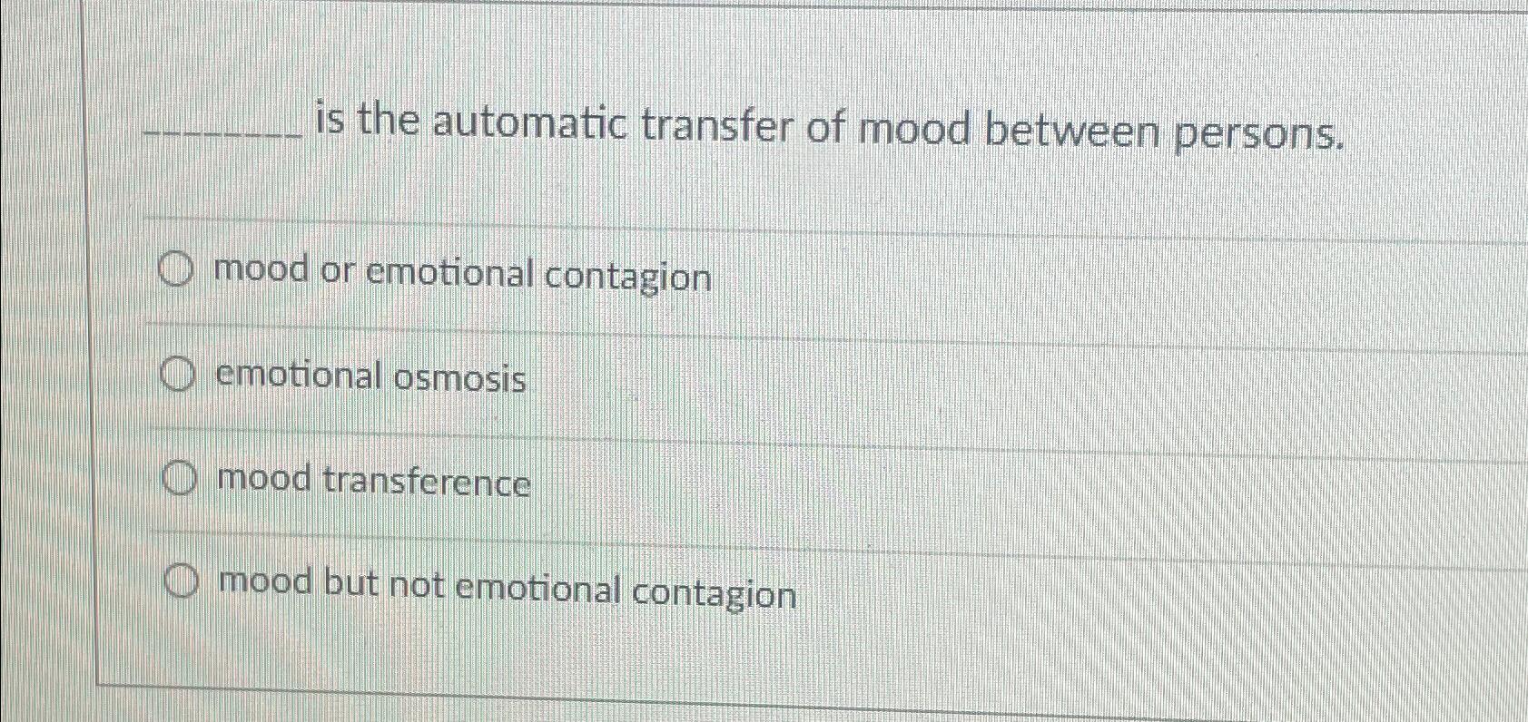 Solved is the automatic transfer of mood between | Chegg.com