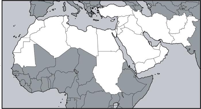 blank map of middle east with physical features