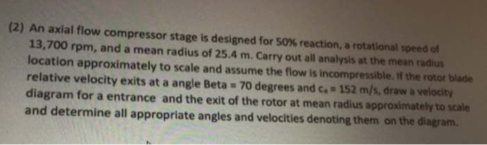 Solved (2) An axial flow compressor stage is designed for | Chegg.com