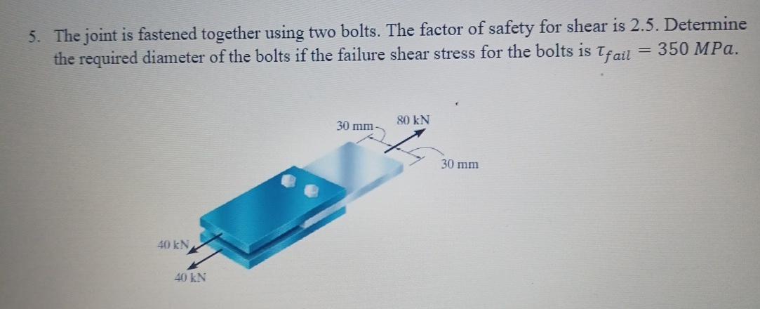 Solved The Joint Is Fastened Together Using Two Bolts. The | Chegg.com