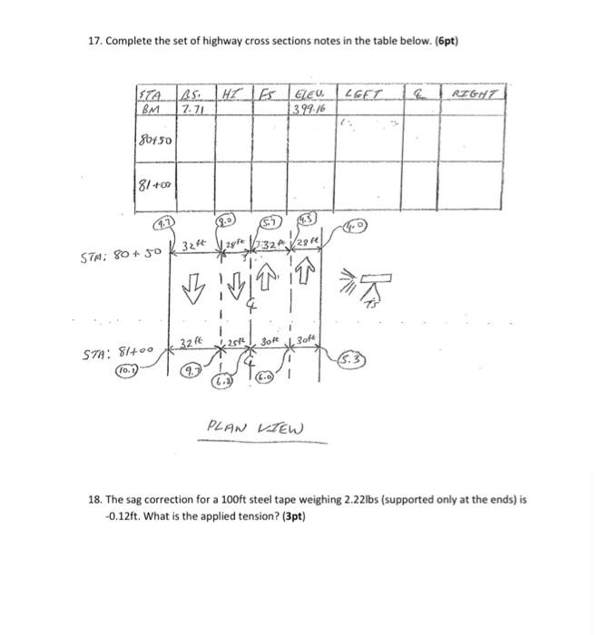 Solved 17. Complete the set of highway cross sections notes | Chegg.com