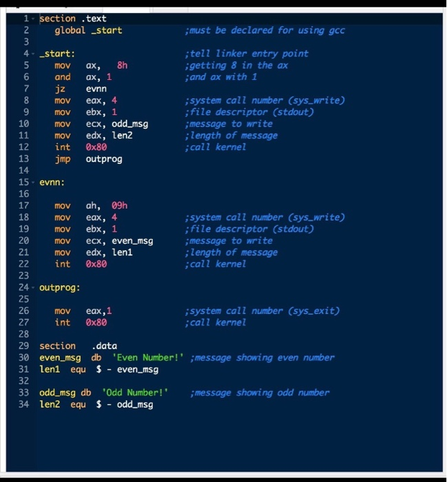 mov ax, 1 evnn 17 mov 1. section .text 2 global _start must be declared ...