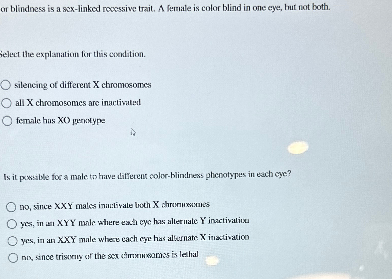 Solved or blindness is a sex-linked recessive trait. A | Chegg.com