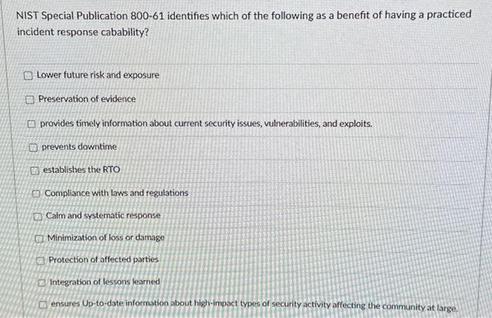 Solved NIST Special Publication 800-61 identifies which of | Chegg.com