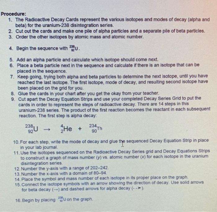 Solved Procedure: 1. The Radioactive Decay Cards Represent | Chegg.com