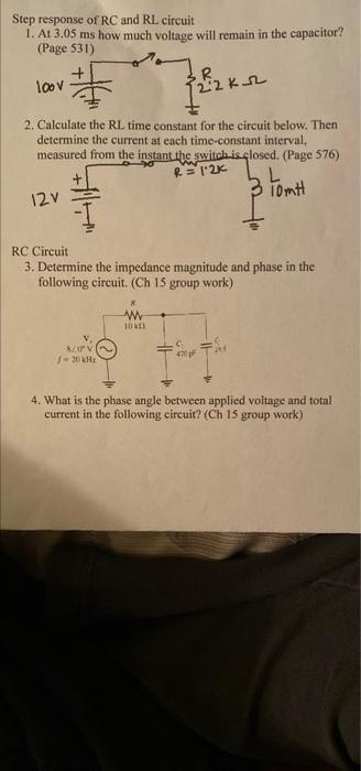 Solved Step response of RC and RL circuit 1. At 3.05 ms how | Chegg.com