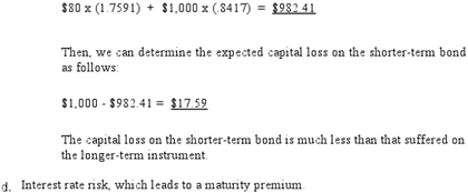 $80 x (1.7591)$1,000 x (8417)-$93241 Then, we can determine the expected capital loss on the shorter-term bond as follows $1,