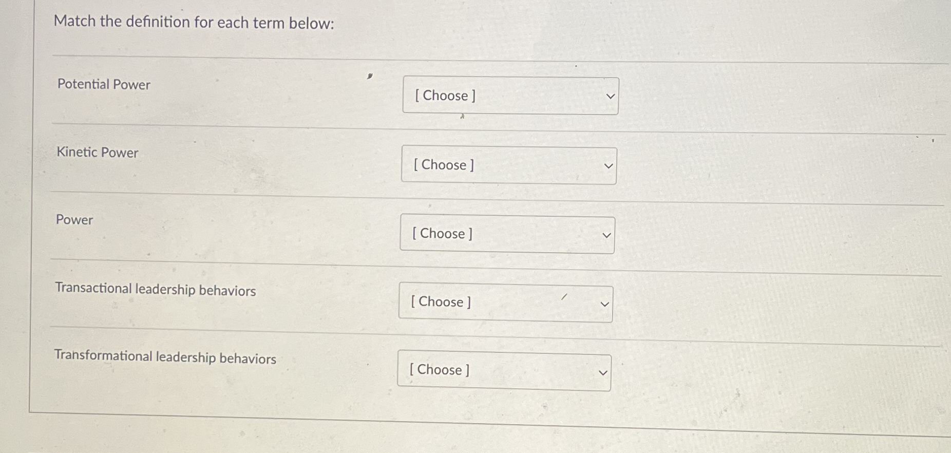 Solved Match The Definition For Each Term Below Potential Chegg Com