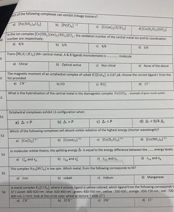 Solved Nich Of The Following Complexes Can Exhibit Linkage | Chegg.com