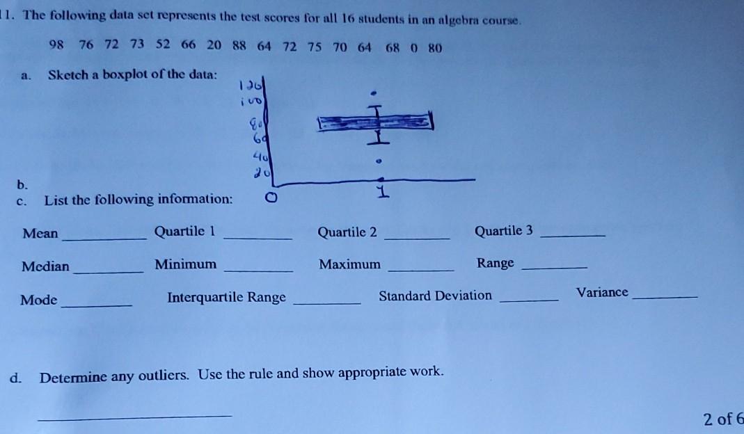 Solved 11. The following data set represents the test scores | Chegg.com