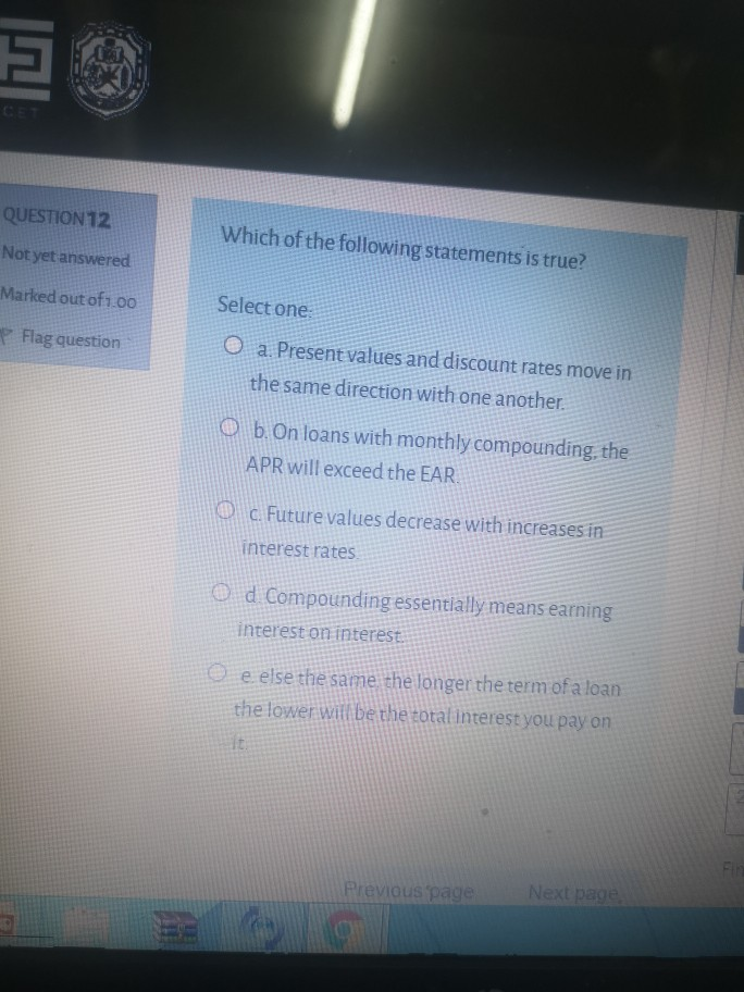 Solved EG QUESTION 12 Which of the following statements is | Chegg.com