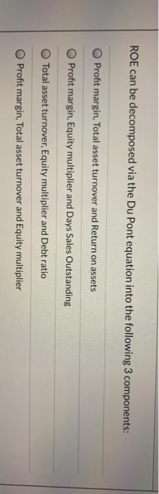 Solved ROE can be decomposed via the Du Pont equation into | Chegg.com