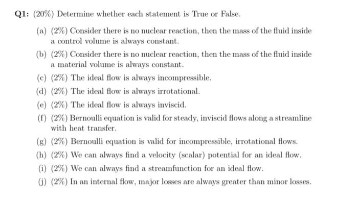 Solved Q1: (20%) Determine whether each statement is True or | Chegg.com