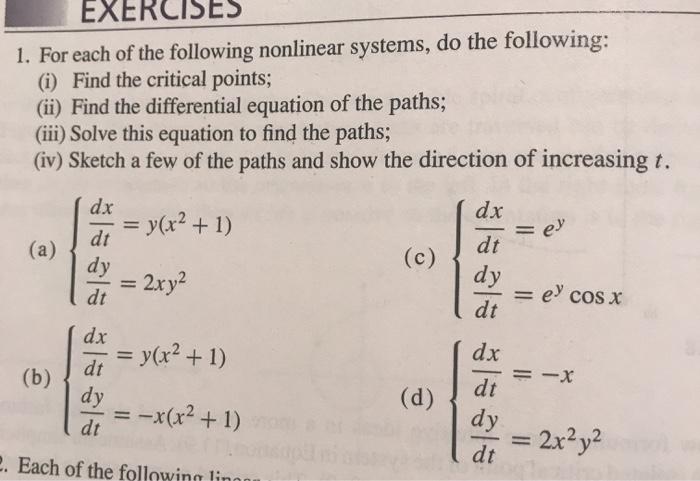 Solved EXERCISES 1. For each of the following nonlinear | Chegg.com