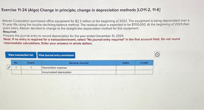 Solved Exercise 11-24 (Algo) Change In Principle; Change In | Chegg.com