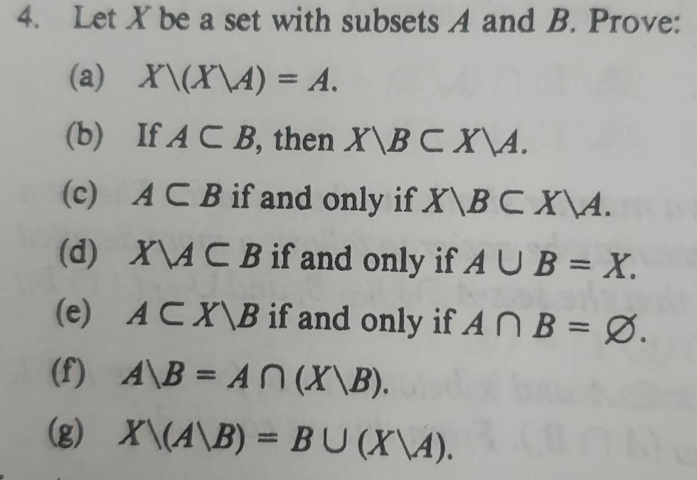 Solved 4 Let X Be A Set With Subsets A And B Prove A Chegg Com