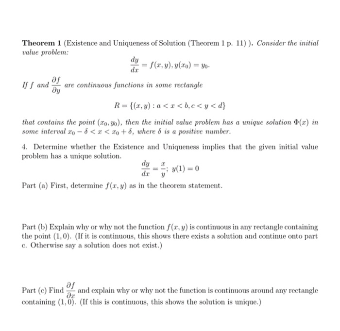 Solved Theorem 1 (Existence And Uniqueness Of Solution | Chegg.com