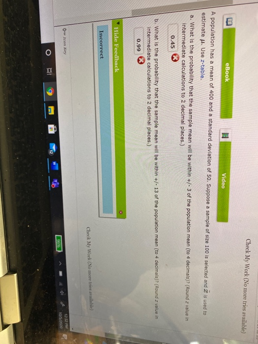 Solved Check My Work (No more tries available) eBook Video A | Chegg.com