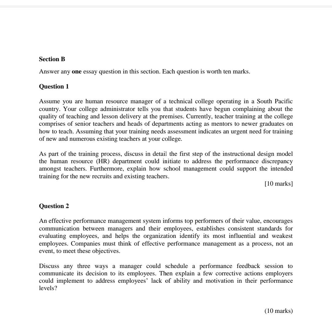 Solved Section B Answer Any One Essay Question In This | Chegg.com