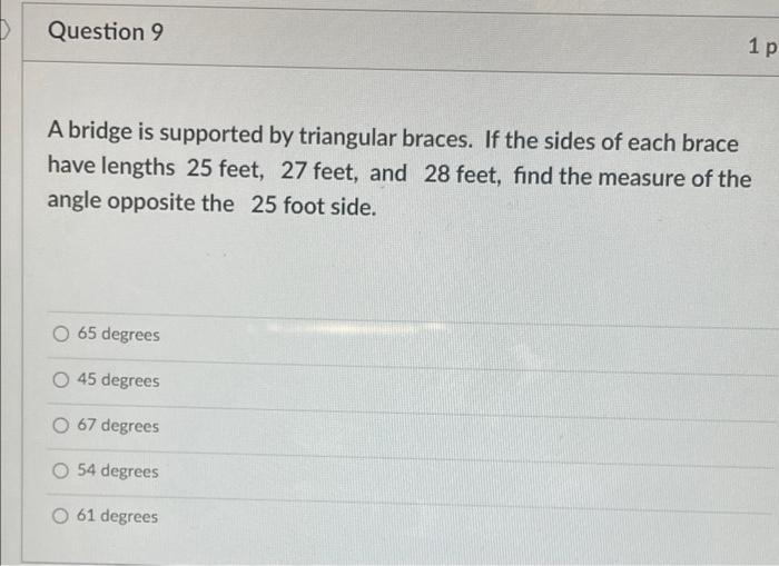 Solved Question 9 1 p A bridge is supported by triangular | Chegg.com